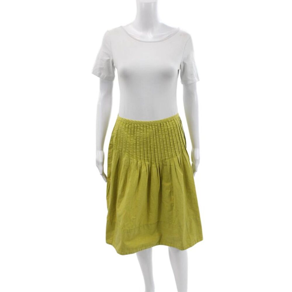 Free People Womens Pleated Green Skirt 100% Cotton Zip Boho Size 8